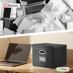 Collapsible File Box with Lid & Plastic Slide - Hanging Document Organizer for Office/Home, 14.96x12.6x10.83 Inch,Decorative Home File Bin,Black, 1 Pack (No Folders Included)