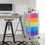 GOFLAME 10-Drawer Rolling Storage Drawer Cart, Utility Cart with Removable Drawers & Metal Frame, Mobile Art Craft Drawer Cart with Lockable Wheels for Home, Office, Studio, School, Rainbow