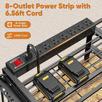 49.5" W Large Power Tool Organizer with Charging Station, 4 Layer Heavy Duty Utility Rack Loads 800lbs, Holds 8 Cordless Drills, Wall Mount Tool Shelf with 8-Outlet Power Strip, Gift for Men