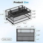 Daltack 3-Tier Desk Organizer with Handle, Mesh Paper Organizer with Pen Holders & Adjustable Compartments & A4/Letter Paper Trays for Home Office Supplies, Black