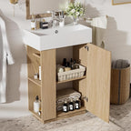 21.6" Small Fluted Bathroom Vanity with Sink,Soft Closing Doors and Storage Shelves,Natural Wood Single Bathroom Sink Cabinet Combo Freestanding, Natural Wood