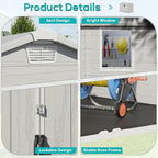 Greesum 6×10FT Plastic Outdoor Storage Shed with Floor, Resin Storaged Sheds with Lockable Double Door, Windows & Vents, All-Weather Tool Sheds for Garden, Patio, Backyard, Light Gray