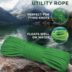 TECEUM Rope – 90 Feet x 1/4 Inch (7mm) – Green – Strong All-Purpose Utility Rope – Camping, Crafting, Flag Pole, Indoor & Outdoor – Polypropylene Nylon Poly Lightweight Diamond Braided Cord