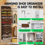 Over The Door Shoe Organizer with 12 Large Breathable Pockets - Durable Hanging Storage for the Entire Family's Shoes (Espresso)