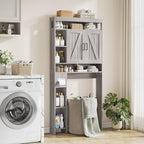 Over The Toilet Storage Cabinet with 2 Barn Doors & Built-in Toilet Paper Holder, Farmhouse Space-Saving Organizer for Bathrooms and Laundry Room, Grey
