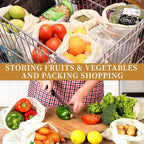 CEYAZYE 16 Pack Reusable Produce Bags, Mesh Vegetable Grocery Bag Washable, 100% Cotton Drawstring Net Storage Bags for Refrigerator, Shopping, Veggies and Fruits, Beach, Transporting, (4 Size)