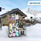 Freestanding Snowboard Rack - 4 Pair Ski, 3 Pack Snowboard, Boot, Pole, Goggles, Helmet Rack for Garage, Shed, Basement