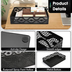 Desk Drawer Organizer, A4 Large Metal Mesh Desk Rrganizer Tray, Carved Hollow Floral Tray, Versatile Storage Box Set for Office Home Supplies,13x9x3 inches (Curved,2 PCS)