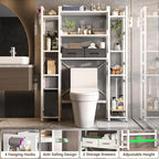 Over The Toilet Storage with 2 Drawers - 11 Tier Bathroom Organizer Freestanding Space Saver Storage Rack with Adjustable Shelf Above Toilet Stand with 4 Hooks for Restroom, Laundry, White