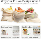 LEAFICO Reusable Produce Bags – 100% Cotton Mesh & Solid Hybrid (Mixed Sizes 8 Pcs – S/M/L/XL) – Multi-Use Grocery & Storage Bags for Fruit, Vegetables, Toys, Clothes, Travel – Washable, Zero Waste
