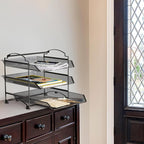 Simple Houseware 3-Tier Stackable and Sliding Desktop Document Letter Tray Organizer, Black