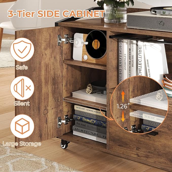 HSH Mobile File Cabinet with Lock, 1-Drawer Rolling lateral Filling Cabinet on Wheels, Wood Printer Stand with Open Storage Shelves & Hanging File Rack, File Cabinets for Home Office,Rustic Brown,33In