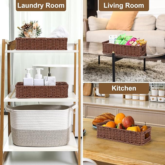 Toilet Tank Basket, Wicker Basket for Toilet Paper Storage,Small Baskets for Countertop,Shelves,Living Room,Bedroom,Both Organizer&Decor