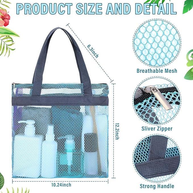 12 Pcs Mesh Shower Caddy Portable 12.2 x 10.24 In Large Gym Shower Bag Bulk with Zipper Quick Dry Shower Bag Hanging Toiletry and Bath Organizer for Swimming Camping Travel College Dorm Beach Sports