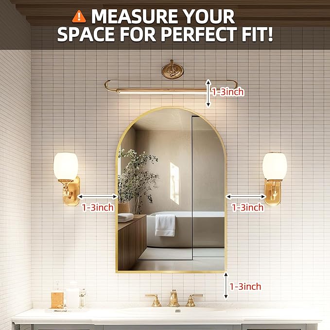 Arched Medicine Cabinet Mirror No Assembly Needed Bathroom Mirror with Storage Recessed or Surface Mount Options (Gold, 36" L x 24" W)