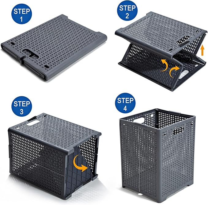 42L Collapsible Plastic Laundry Baskets,Foldable Laundry Hamper,Pack of 2 (Grey)