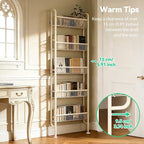 Behind The Door Narrow Bookshelves Pantry Spice Rack 5-Tier Slim Metal Space-Saving Organizer for Bathroom Closet Kitchen Living Room Sturdy Room Laundry Room, White