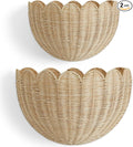 BEBE BASK The Original Scalloped Wicker Wall Basket – Set of 2 – Handwoven Scalloped Wall Baskets (16 x 10 x 7 in), Woven Rattan Wall Hanging Baskets - Natural Scalloped Basket