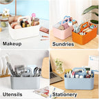 Multiuse Caddy Organizer with Handle, Stackable Plastic Tote Bin - Art Craft Supplies, Office, Desk, Stationery Pen Holder, Kitchen, Utensil, Makeup, Bathroom, Shower, Cleaning, Dorm Organizer, Orange