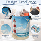 Lighthouse On The Beach Laundry Basket,Foldable Oxford Cloth Laundry Hamper With Handle, 20.8"x16" Portable Clothes Storage Basket Bag for Laundry Room/Bathroom/Bedroom/Dormitories