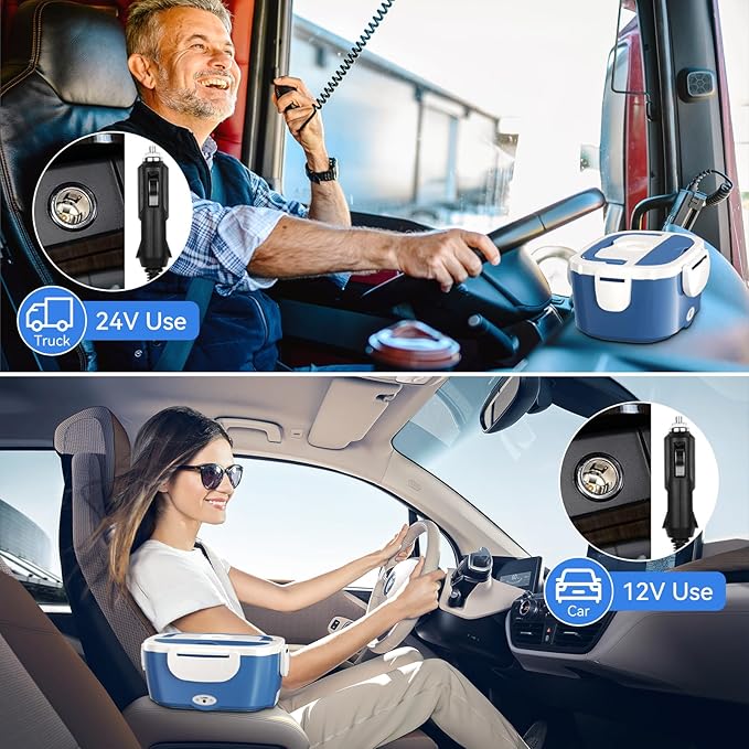 Vingud Electric Lunch Box for Adults, Heated Lunch Box Food Warmer, 80W Portable Heating Lunchbox for Men/Car/Truck with 1.5L Stainless Steel Container, 12V/24V/110V Lonchera Eléctrica Portátil Gift
