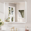 Keonjinn Medicine Cabinet Mirror 30" x 26", Assembly Needed, White Bathroom Mirror with Storage, Beveled Aluminum Frame, Stepless Adjustable Shelves, Surface Mount or in Wall