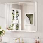 Keonjinn Medicine Cabinet Mirror 30" x 26", Assembly Needed, White Bathroom Mirror with Storage, Beveled Aluminum Frame, Stepless Adjustable Shelves, Surface Mount or in Wall
