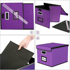 Huolewa Upgraded File Organizer Boxes with Lids, Linen Hanging Filing & Storage Boxes with Plastic Slides for Office/Decor/Hom, Universal Hanging Filing Organization Boxes for Letter/Legal Folder