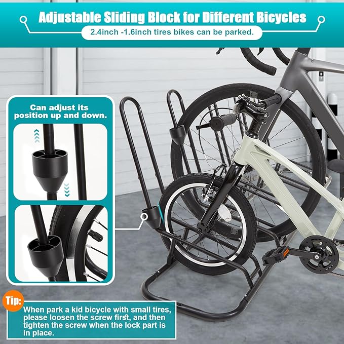 Floor Bike Stand, Bike Rack Safeguard Disc Brakes & Derailleurs, Waterproof Bike Holder Road/Kids/MTB Bicycles, Fits 12"-29" Tires, Upgraded 0.63" Steel Tubes, Indoor Outdoor Garage (for 5 Bikes)