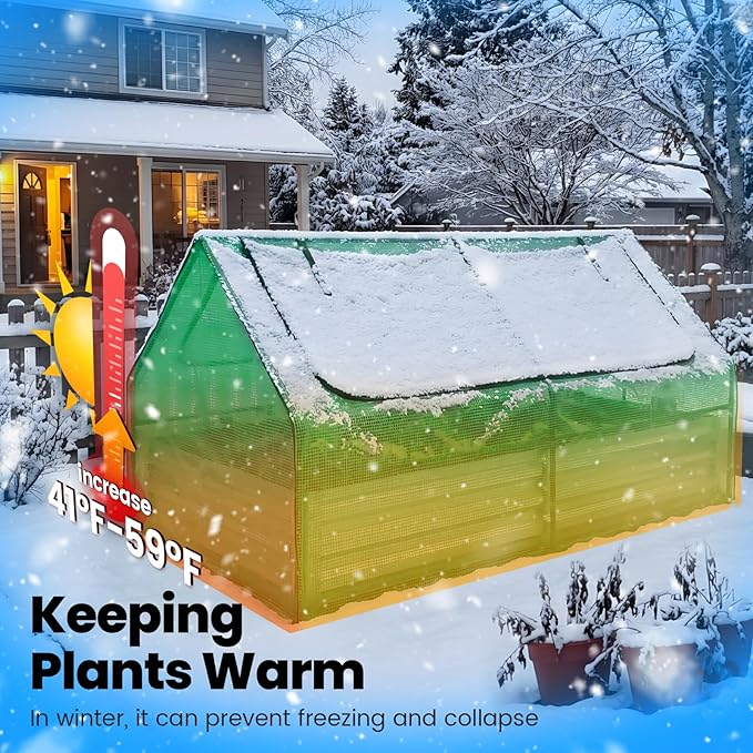 Quictent 6x3x1ft Galvanized Raised Garden Bed with Cover Metal Planter Bottomless Box w/ 2 Large Screen Windows Mini Greenhouse 20pcs T-Tags 1 Pair Gloves Outdoor Growing Vegetables (Green)