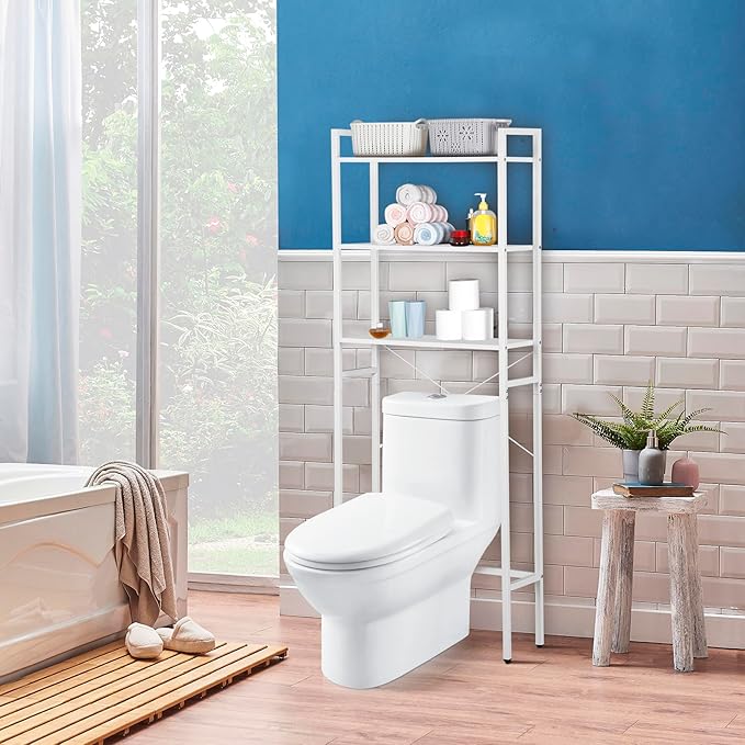 SUPER DEAL Over The Toilet Storage Shelf, 3-Tier Bathroom Organizer Space Saver Rack Wood Shelf, White