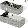 DULLEMELO Toilet Tank Basket, Set of 2 Plastic Wicker Bathroom Baskets for Organizing, Waterproof Toilet Paper Storage Basket for Bathroom, Light Grey
