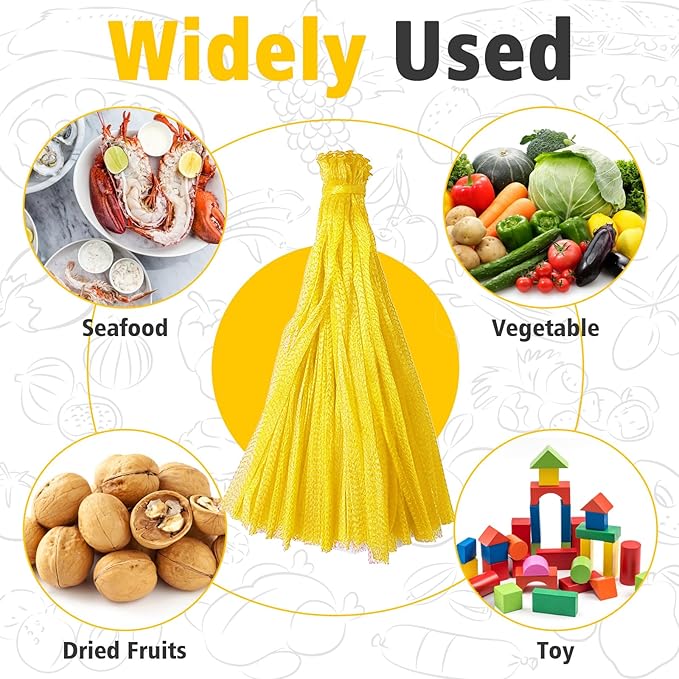 100Pcs Reusable Produce Mesh Bags, 24’’ Seafood Boil Bags for Crab Clam Shellfish Crawfish Cooking, Mesh Produce Bagfor Onion Potato Vegetable & Garden Produce (Yellow)