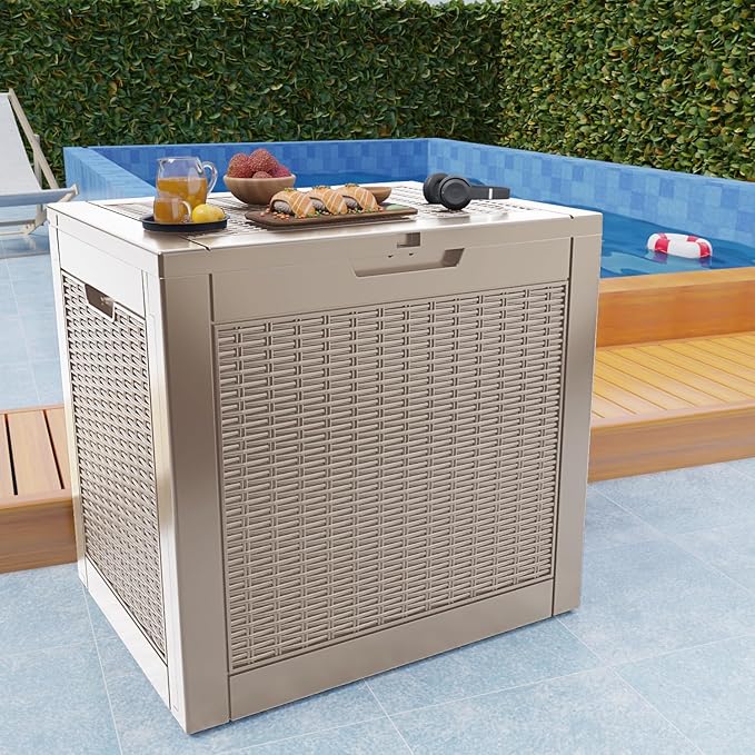 36 Gallon Outdoor Deck Box,Waterproof Resin Outdoor Storage Boxes, Outside Storage Lockable Container for Garden Tools,Indooor Cushions,Accessories (Grey)