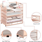 Daltack 6 Tier Paper Organizer for Desk, Paper Letter Tray Organizer for Desks, Mesh Desk File Organizers with Handle for Office, Home, School, Rose Gold