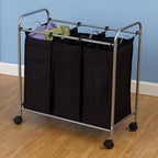 Household Essentials Rolling Triple Laundry Sorter, Silver