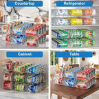 cjc 2 Pack 3 Sets 2 Tiers Clear Can Organizer for Pantry, Holds 48 Cans Stackable Can Organizer for Fridge, Soda Pantry Organizers and Storage Auto-Rolling & Free Combination for Kitchen Cabinet