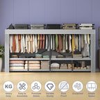 95% Assembled 96" L Heavy Duty Wardrobe Closet, Premium Extra Large Strong Heavy Duty Clothes Rack with Cover,Portable Foldable Freestanding Garment Rack for Hanging Clothes, Black