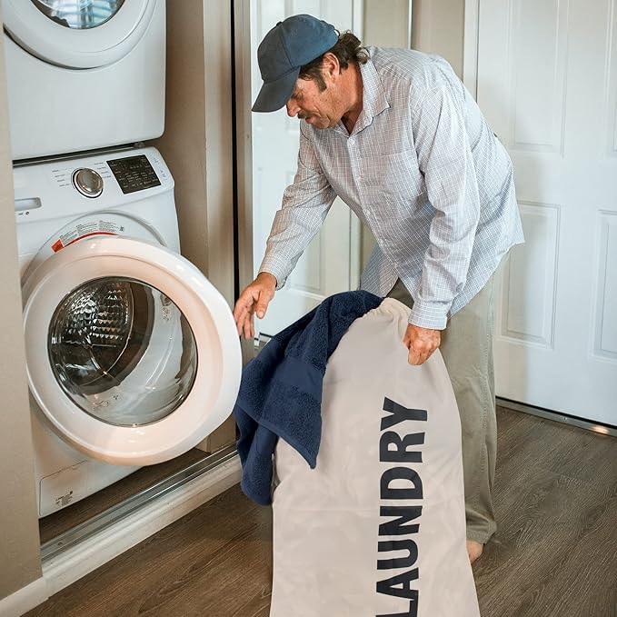 Washable Drawstring Laundry Bags 2 Pack Extra Large Heavy Duty College Dorm Dirty Laundry Clothes Travel Bag and Gym Clothes Bag for Guys and Girls (Cream "Laundry")