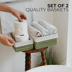 Beautiful Toilet Paper Storage Basket Set of 2 – Decorative Wicker Bathroom Organizer for Toilet Tank Trays - Quality Holder Bin for Shelves Fits Perfectly with Any Bathroom Decor