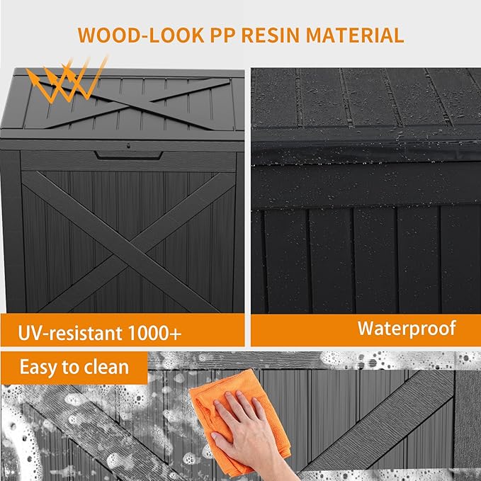 32 Gallon Resin Deck Box Outdoor Storage Box for Patio Furniture,Outdoor Cushions,Garden Tools and Pool Supplies,Waterproof,Lockable(Black,32Gal)