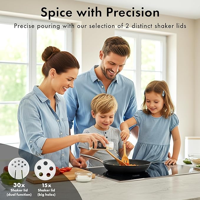 Glass Spice Jars with Label and Black Lids (36 x 4oz) Spice Containers with 240 Labels, Shaker Inserts, Steel Funnel, Empty Square Empty Square Seasoning Organizer