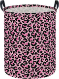 Essme Kids Laundry Basket,Pink Hamper Collapsible Canvas Waterproof Storage Bin for Girls, Leopard Print Hamper,Gift Baskets(Pink Leopard Print)