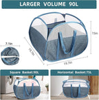 2 Pack Collapsible Laundry Baskets, 90L Large Foldable Laundry Basket, Pop Up Hampers for Laundry, Dirty Clothes Laundry Hamper for Bedroom, Bathroom, Dorm, Laundry Room, Travel or Camping Blue