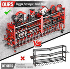 66" W Super Large Power Tool Organizer Wall Mount,Heavy Duty Cordless Tool Organizer with 18 Drill Holder,600 Lbs Capacity 4-Layer Garage Organization for Garage and Workshop (Red)