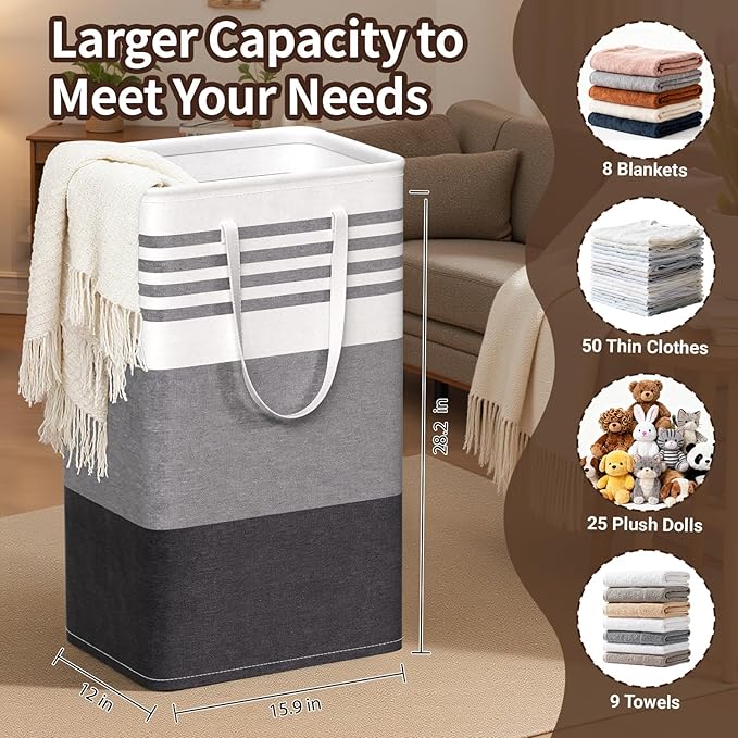 WOWBOX 2 Pack Laundry Hampers Baskets, Freestanding Dirty Clothes Hampers with Reinforced Handles & Cross Stitch & Waterproof Coating, for Laundry Bedroom Bathroom, 2 x 88L