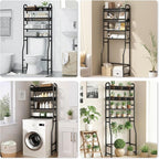 4-Tier Over The Toilet Storage Shelf and Rack | Above Toilet Organizer with Metal Frame & Vinyl Mesh, Space-Saving Unit for Bathroom and Laundry Room, Black