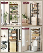 VASAGLE Over the Toilet Storage, Over Toilet Bathroom Organizer with Adjustable Shelves and Basket, 3 Hooks, Space Saving, 9.4 x 23.6 x 68.1 Inches, Rustic Brown UBTS114KD01S