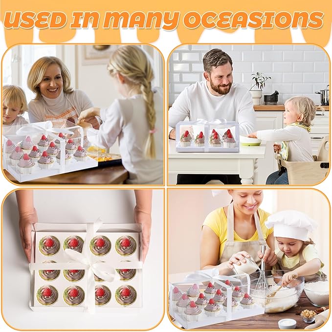 JCD 5.5inches height 4 Sets x 12 Counts Cupcake Containers Clear Plastic Cupcakes Box 12 Holders Dozen Cupcake Boxes, Disposable Cupcake Carrier Holder with Detachable Lid, BPA Free(12count/4pcs)