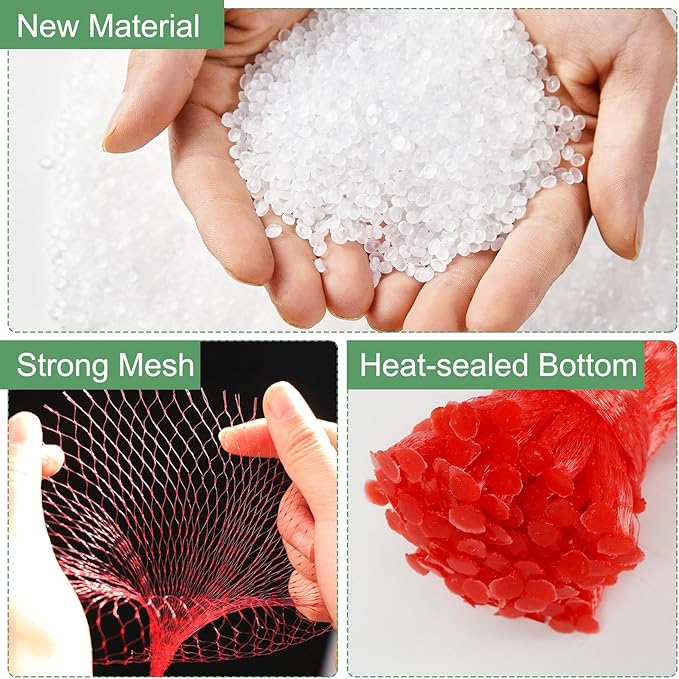 100Pcs Reusable Produce Plastic Mesh Bag,20 Inch Seafood Boil Bags，Kitchen Organizer Produce Packaging Supplies Net，Vegetable and Fruit Seafood Plastic Mesh Strap Storage Bag (Yellow)